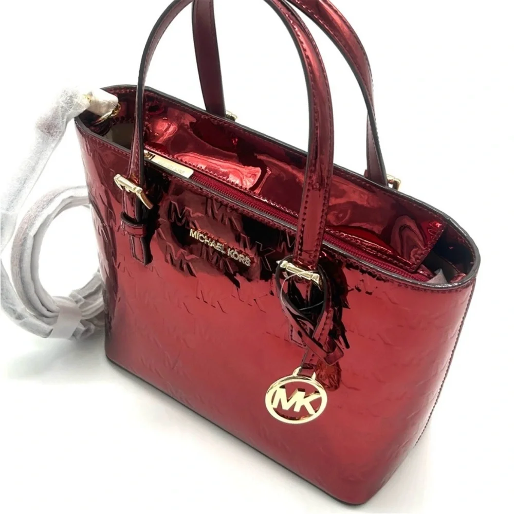 Michael Kors Jet Set Travel Extra-Small Logo Top-Zip Tote Bag Cherry